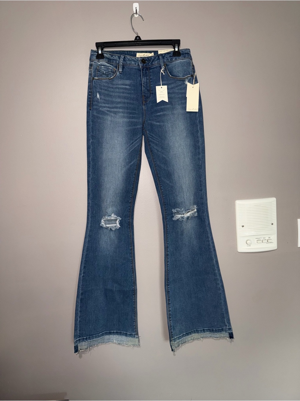 High-Rise Blue Distressed Flare Jeans
